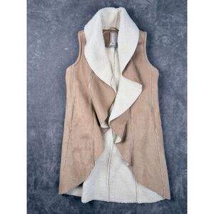 Dolan Left Coast Collection Faux Shearling Drape Front Vest Tan Size L